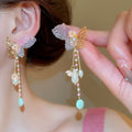 Rhinestone Faux Pearl Butterfly Tassel Drop Earrings, Sweet New Chinese Palace Style view 3
