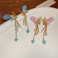 Rhinestone Faux Pearl Butterfly Tassel Drop Earrings, Sweet New Chinese Palace Style view 2