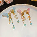 Rhinestone Faux Pearl Butterfly Tassel Drop Earrings, Sweet New Chinese Palace Style view 4