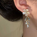 Light Luxury Copper Zircon Flower Waterdrop Tassel Drop Earrings For Women view 4