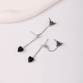 Vintage Silver Alloy Butterfly Stud Chain Drop Black Heart Pendant Asymmetric Women's Fashion Earrings view 3