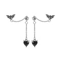 Vintage Silver Alloy Butterfly Stud Chain Drop Black Heart Pendant Asymmetric Women's Fashion Earrings view 5