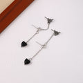 Vintage Silver Alloy Butterfly Stud Chain Drop Black Heart Pendant Asymmetric Women's Fashion Earrings view 4