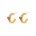 Elegant Pink Enamel Heart C-Shaped Alloy Hoop Studs, Sweet French Style Everyday Fashion Earrings view 5