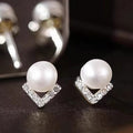 Elegant Faux Pearl Geometric Stud Earrings For Women, Minimalist Lady Daily Jewelry view 2