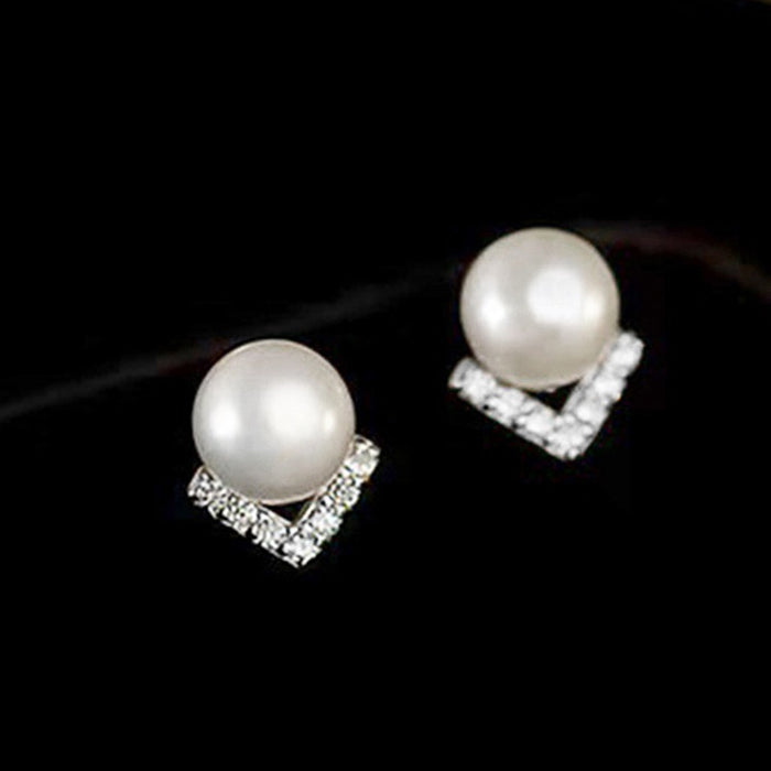 Elegant Faux Pearl Geometric Stud Earrings For Women, Minimalist Lady Daily Jewelry