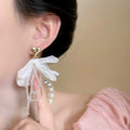 Chic Fabric Mesh Flower Tassel Drop Earrings With Silver Pins view 4