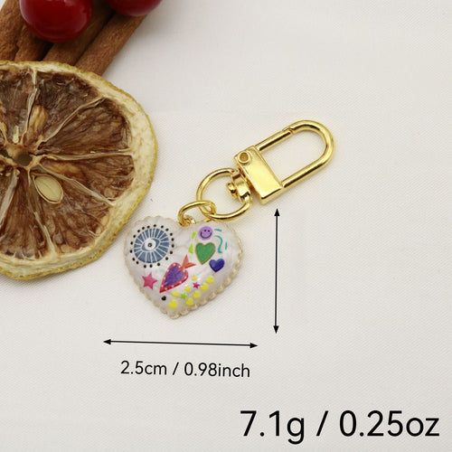 Colorful Printed Heart Evil Eye Keychain Bag Charm