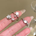 Sweet Faux Pearl Zircon Star Open Bangle Ring With Geometric Five Point Design view 4