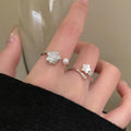 Sweet Faux Pearl Zircon Star Open Bangle Ring With Geometric Five Point Design view 3