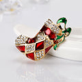 Red Gold Tone Christmas Stocking Crystal Metal Brooch Pin view 4