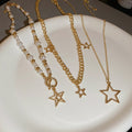 European American Star Faux Pearl Pendant Layered Necklace Jewelry Set Light Luxury Clavicle Chain view 4