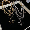 European American Star Faux Pearl Pendant Layered Necklace Jewelry Set Light Luxury Clavicle Chain view 2
