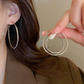 Minimalist Copper Round Hoop Earrings With Silver Posts European Style Fashion Jewelry view 2
