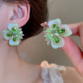 Silver Needle Crystal Flower Stud Earrings With Rhinestone Sweet Fresh Dopamine Style view 4