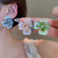 Silver Needle Crystal Flower Stud Earrings With Rhinestone Sweet Fresh Dopamine Style view 2