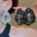 Copper Rhinestone 3D Bow Tassel Drop Earrings With Silver Posts For Women view 1