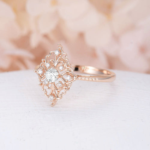 Silver And Rose Gold-Tone Floral Crystal Cluster Ring shown in angled product view