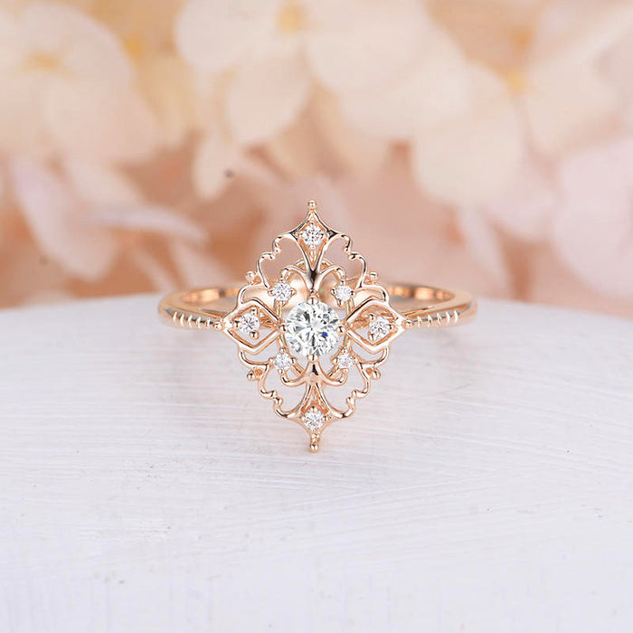 Silver And Rose Gold-Tone Floral Crystal Cluster Ring