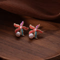 Elegant Beach Vacation Colorful Beaded Rhinestone Starfish Faux Pearl Stud Fashion Earrings view 3