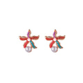 Elegant Beach Vacation Colorful Beaded Rhinestone Starfish Faux Pearl Stud Fashion Earrings view 5
