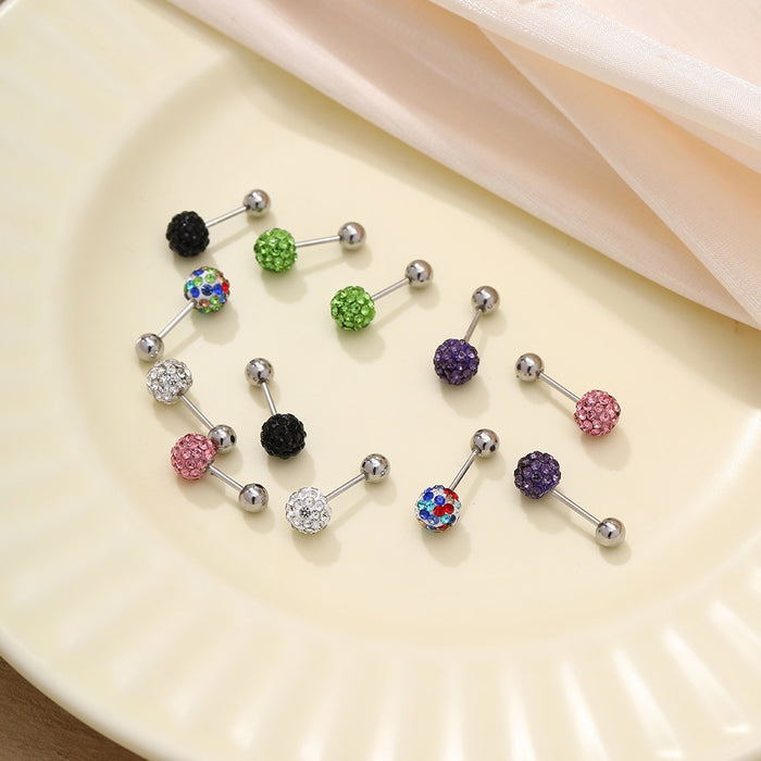 Korean Geometric Double Ball Stainless Steel Rhinestone Studs Elegant Minimalist Daily Fashion Earrings