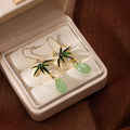 Vintage Chinese Style Green Enamel Bamboo Alloy Rhinestone Jade Teardrop Long Dangle Earrings view 4
