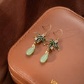 Vintage Chinese Style Green Enamel Bamboo Alloy Rhinestone Jade Teardrop Long Dangle Earrings view 3