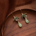 Vintage Chinese Style Green Enamel Bamboo Alloy Rhinestone Jade Teardrop Long Dangle Earrings view 2