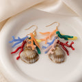 Bohemian Summer Vacation Long Coral Branch Shell Acrylic Enamel Statement Dangle Earrings view 3