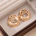 Luxury Irregular Hollow Round Gold Alloy Stud Earrings For Women, Elegant Statement Metal Earrings view 2