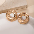 Luxury Irregular Hollow Round Gold Alloy Stud Earrings For Women, Elegant Statement Metal Earrings view 3