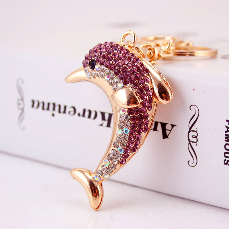 Rhinestone Dolphin Keychain Ocean Animal Metal Bag Charm for Car Keys