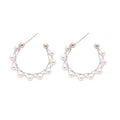 Chic Faux Pearl Wrapped C-Shaped Hoop Earrings With Silver Pins For Women view 5