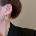 Chic Faux Pearl Wrapped C-Shaped Hoop Earrings With Silver Pins For Women view 3