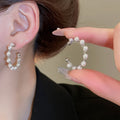 Chic Faux Pearl Wrapped C-Shaped Hoop Earrings With Silver Pins For Women view 1