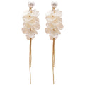 Chic Faux Pearl White Floral Petal Tassel Drop Earrings, French Vintage Stud Style view 5