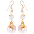 Rhinestone Chalcedony Peace Buckle Tassel Drop Earrings, Copper New Chinese Geometric Ear Hooks view 5