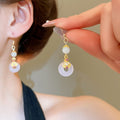 Rhinestone Chalcedony Peace Buckle Tassel Drop Earrings, Copper New Chinese Geometric Ear Hooks view 1