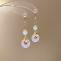 Rhinestone Chalcedony Peace Buckle Tassel Drop Earrings, Copper New Chinese Geometric Ear Hooks view 2
