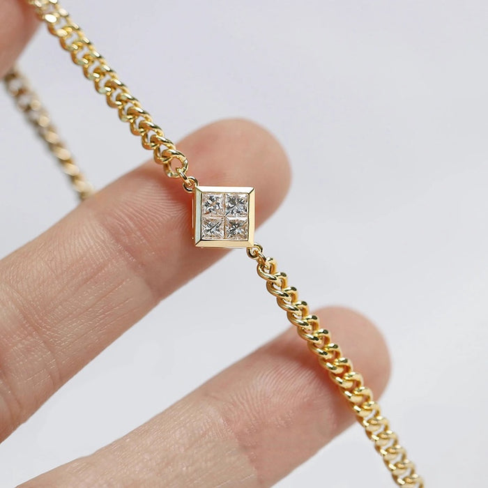 Geometric Bridal Bracelet For Women With Square Zircon, Delicate Minimal Everyday Jewelry