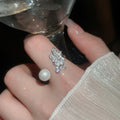 Zircon Bowknot Pearl Open Ring Fashion Jewelry For Women view 3