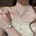 Fresh Sweet Alloy Faux Pearl Flower Zircon Tassel Jewelry Set For Elegant Chic Style view 1
