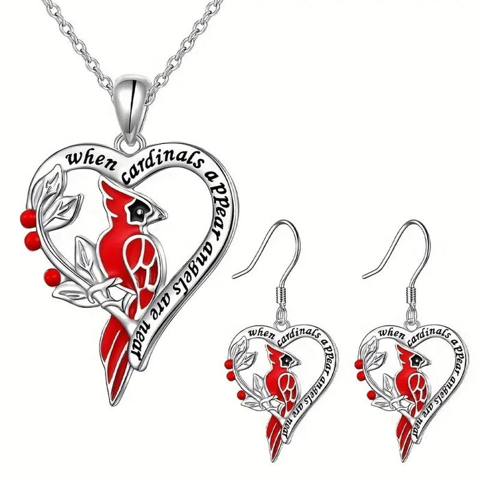 Parrot Jewelry Set With Painted Oil Engraved Heart Design, Trendy Niche Accessory Set