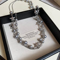 Rhinestone Star Faux Pearl Beaded Necklace For Women, Minimalist Light Luxury Clavicle Chain view 2