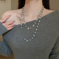 Rhinestone Star Faux Pearl Beaded Necklace For Women, Minimalist Light Luxury Clavicle Chain view 3
