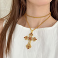 Rhinestone Cross Pendant Alloy Necklace For Women French Vintage Light Luxury Collarbone Chain view 3