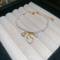 Light Luxury Faux Pearl Zircon Hollow Gourd Pendant Bangle For Women Vintage French Bracelet view 2