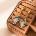 Elegant New Chinese Irregular Teardrop Enamel Pearl Inlaid Gold Alloy Long Dangle Stud Earrings view 4
