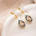 Elegant New Chinese Irregular Teardrop Enamel Pearl Inlaid Gold Alloy Long Dangle Stud Earrings view 2